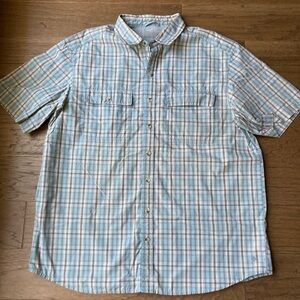 Columbia Men's Short-Sleeve Plaid Button-Down Shirt - Light Blue & Tan